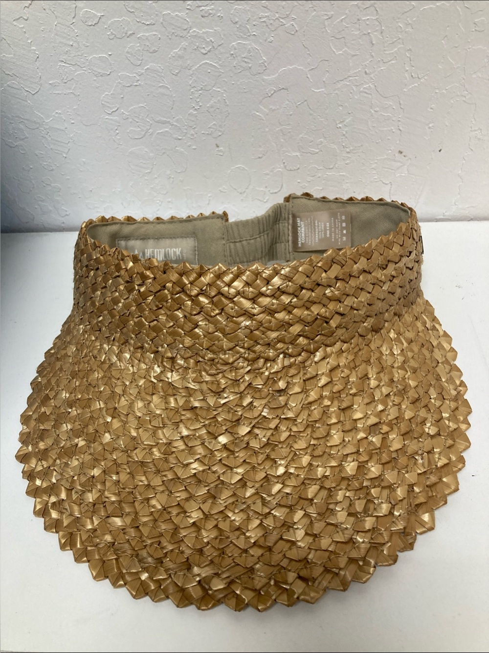 Jane Block Woven Straw Visor in Tan